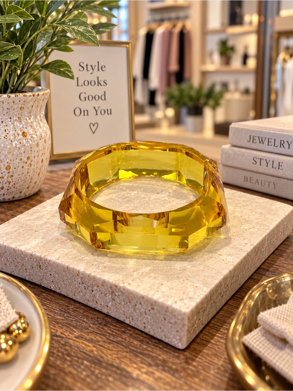 Vintage 70’s Faceted Yellow Resin Bracelet - Women Accessories
